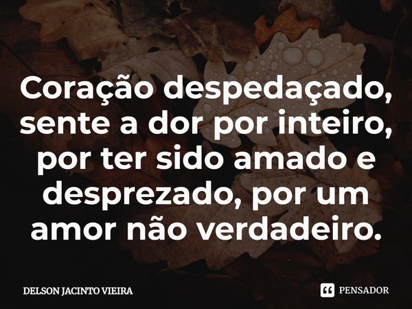 ⁠Coração despedaçado, sente a dor por inteiro, por ter sido amado e desprezado, por um amor não verdadeiro.... Frase de Delson Jacinto Vieira.