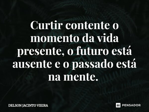 Curtir contente o momento da vida presente, o futuro está ausente e o passado está na mente. ⁠... Frase de Delson Jacinto Vieira.