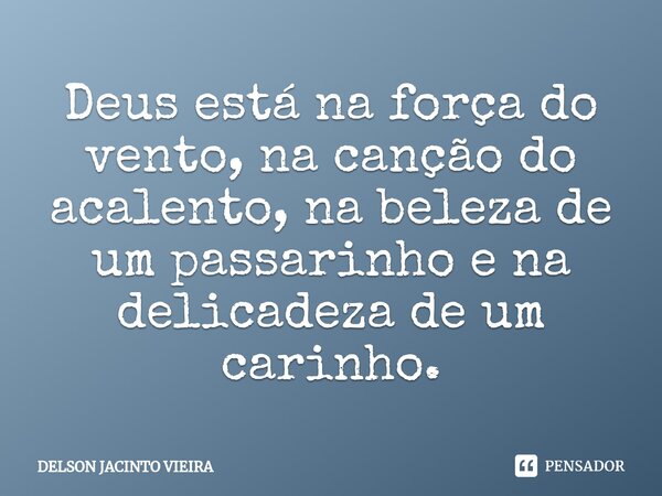 ⁠Deus está na força do vento, na canção do acalento, na beleza de um passarinho e na delicadeza de um carinho.... Frase de Delson Jacinto Vieira.