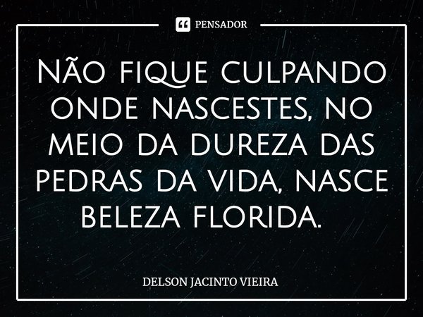 Não fique culpando onde nascestes, no meio da dureza das pedras da vida, nasce beleza florida. ⁠... Frase de Delson Jacinto Vieira.