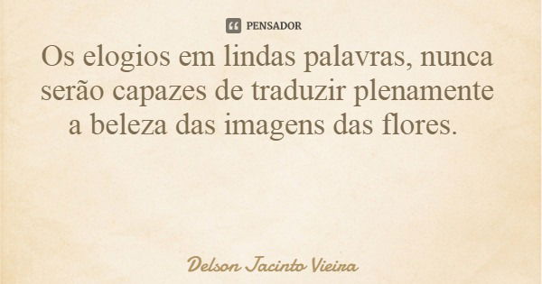 Os elogios em lindas palavras, nunca serão capazes de traduzir plenamente a beleza das imagens das flores.... Frase de Delson Jacinto Vieira.