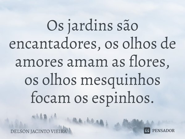 ⁠Os jardins são encantadores, os olhos de amores amam as flores, os olhos mesquinhos focam os espinhos.... Frase de Delson Jacinto Vieira.