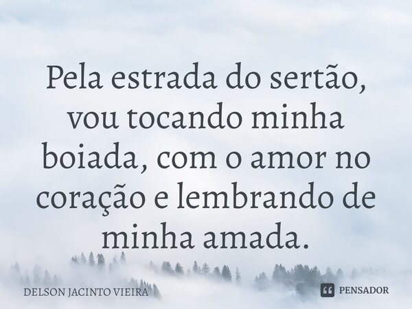 Pela estrada do sertão, vou tocando minha boiada, com o amor no coração e lembrando de minha amada.... Frase de Delson Jacinto Vieira.