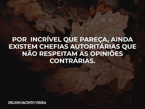 POR INCRÍVEL QUE PAREÇA, AINDA EXISTEM CHEFIAS AUTORITÁRIAS QUE NÃO RESPEITAM AS OPINIÕES CONTRÁRIAS.... Frase de DELSON JACINTO VIEIRA.