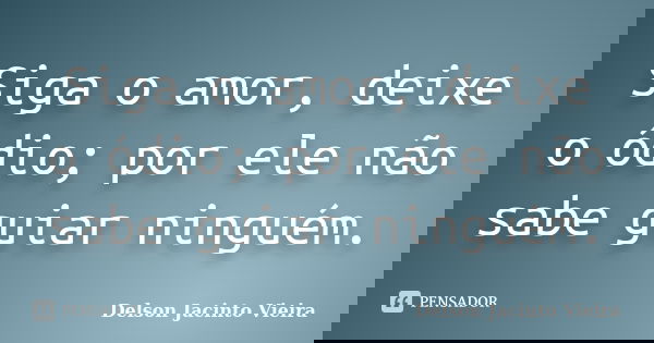 Siga o amor, deixe o ódio; por ele não sabe guiar ninguém.... Frase de Delson Jacinto Vieira.