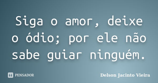 Siga o amor, deixe o ódio; por ele não sabe guiar ninguém.... Frase de Delson Jacinto Vieira.