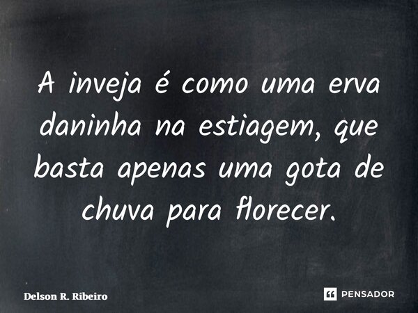 ⁠A inveja é como uma erva daninha na estiagem, que basta apenas uma gota de chuva para florecer.... Frase de Delson R. Ribeiro.