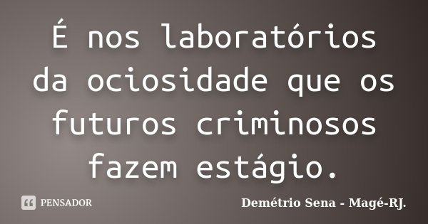 É nos laboratórios da ociosidade que os futuros criminosos fazem estágio.... Frase de Demétrio Sena - Magé - RJ..