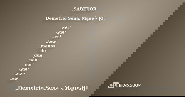 SABEDOR Demétrio Sena, Magé - RJ. Sei que sei bem menos do que não sei que não sei.... Frase de Demétrio Sena, Magé - RJ..