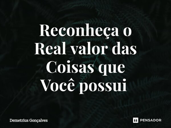 Reconheça o Real valor das Coisas que Você possui ⁠... Frase de Demetrius Gonçalves.