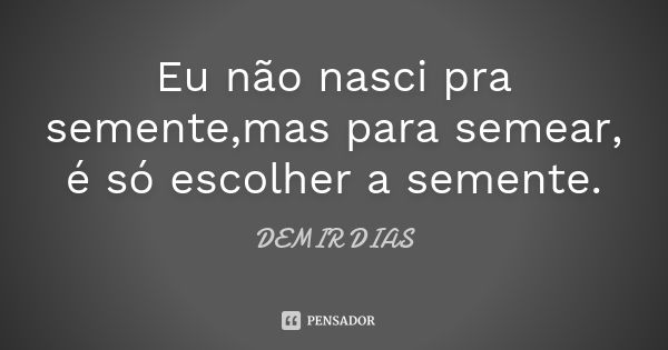 Eu não nasci pra semente,mas para semear, é só escolher a semente.... Frase de DEMIR DIAS.