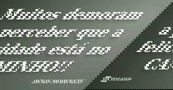 Muitos demoram a perceber que a felicidade está no CAMINHO!!... Frase de DENIS MODENEZE.