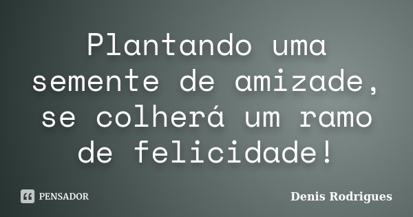 Plantando uma semente de amizade, se colherá um ramo de felicidade!... Frase de Denis Rodrigues.