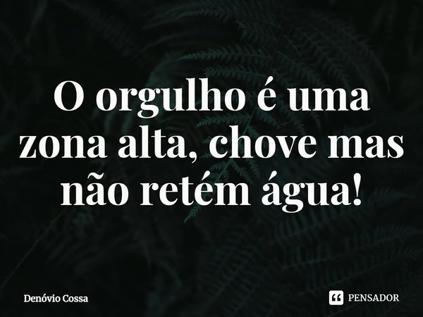 ⁠O orgulho é uma zona alta, chove mas não retém água!... Frase de Denóvio Cossa.