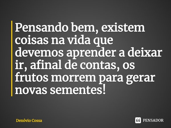 ⁠Pensando bem, existem coisas na vida que devemos aprender a deixar ir, afinal de contas, os frutos morrem para gerar novas sementes!... Frase de Denóvio Cossa.