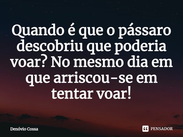 ⁠Quando é que o pássaro descobriu que poderia voar? No mesmo dia em que arriscou-se em tentar voar!... Frase de Denóvio Cossa.