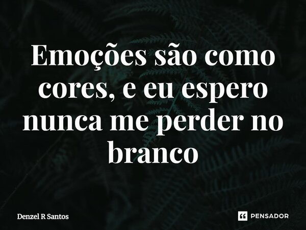 ⁠Emoções são como cores, e eu espero nunca me perder no branco... Frase de Denzel R Santos.