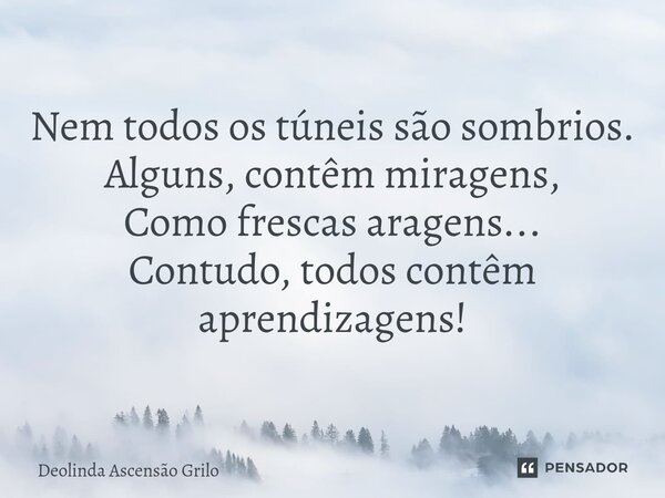 ⁠Nem todos os túneis são sombrios. Alguns, contêm miragens, Como frescas aragens... Contudo, todos contêm aprendizagens!... Frase de Deolinda Ascensão Grilo.
