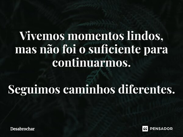 ⁠Vivemos momentos lindos, mas não foi o suficiente para continuarmos. Seguimos caminhos diferentes.... Frase de Desabrochar.