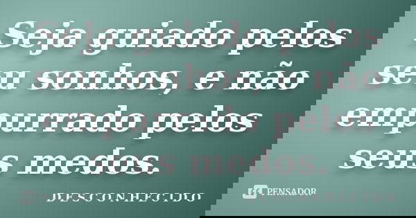Seja guiado pelos seu sonhos, e não empurrado pelos seus medos.... Frase de D E S C O N H E C I D O.