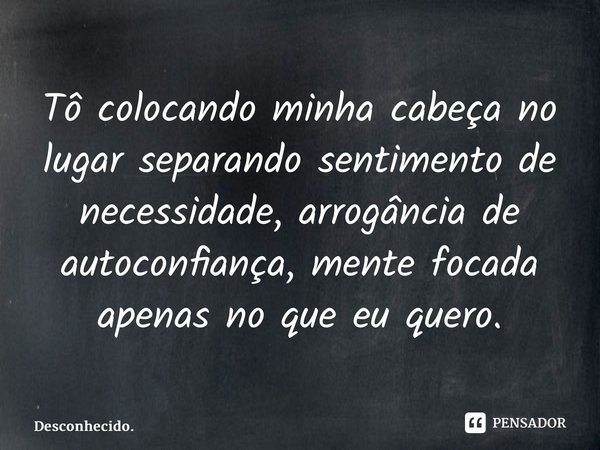 ⁠Tô colocando minha cabeça no lugar separando sentimento de necessidade, arrogância de autoconfiança, mente focada apenas no que eu quero.... Frase de Desconhecido..