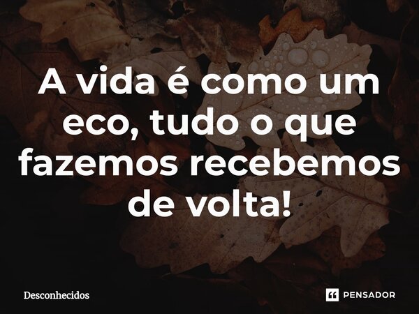 ⁠A vida é como um eco, tudo o que fazemos recebemos de volta!... Frase de desconhecidos.