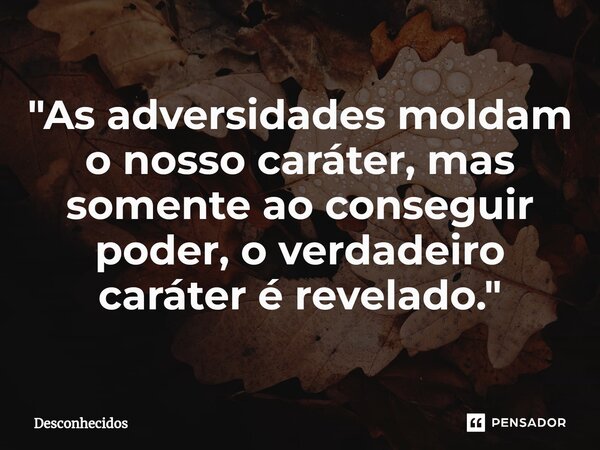 ⁠"As adversidades moldam o nosso caráter, mas somente ao conseguir poder, o verdadeiro caráter é revelado."... Frase de desconhecidos.