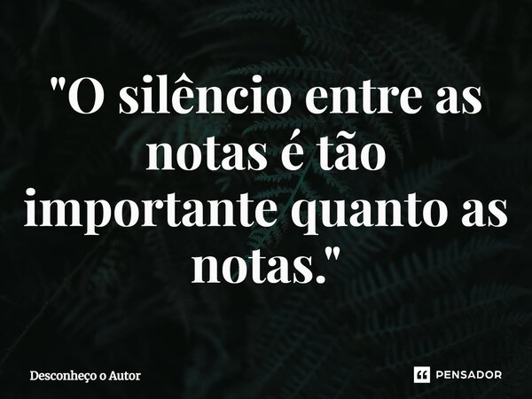 ⁠"O silêncio entre as notas é tão importante quanto as notas."... Frase de Desconheço o Autor.