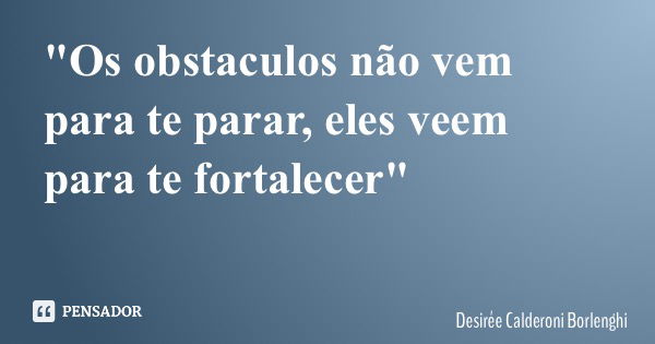 "Os obstaculos não vem para te parar, eles veem para te fortalecer"... Frase de Desirée Calderoni Borlenghi.