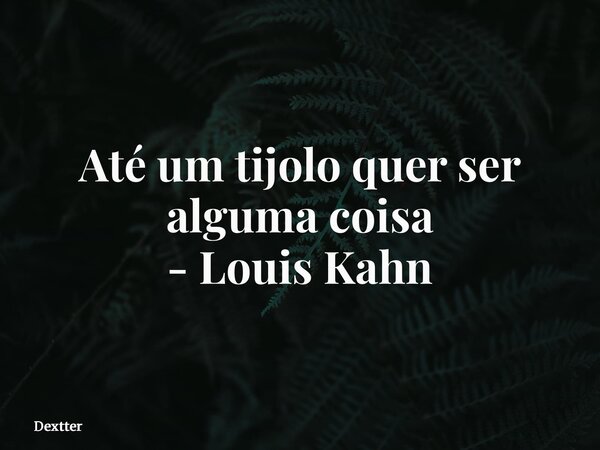 Até um tijolo quer ser alguma coisa - Louis Kahn... Frase de dextter.
