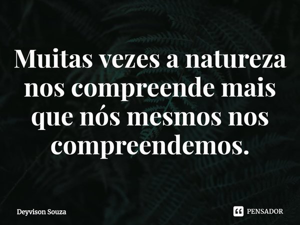 ⁠Muitas vezes a natureza nos compreende mais que nós mesmos nos compreendemos.... Frase de Deyvison Souza.