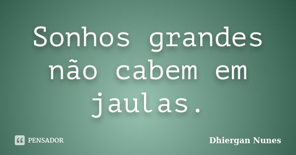 Sonhos grandes não cabem em jaulas.... Frase de Dhiergan Nunes.