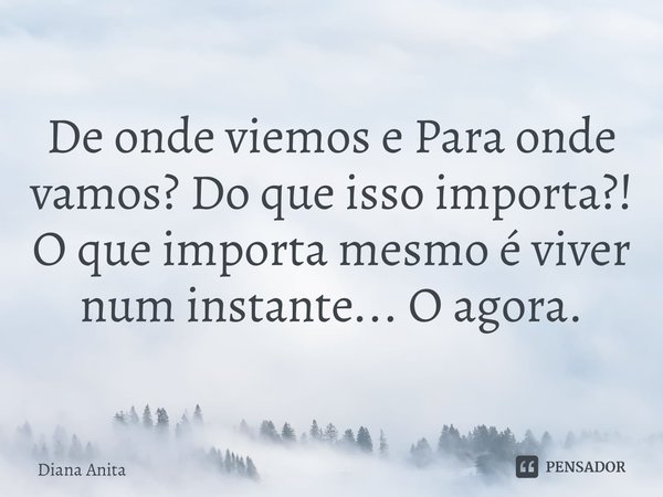 ⁠De onde viemos e Para onde vamos? Do que isso importa?!
O que importa mesmo é viver num instante... O agora.... Frase de Diana Anita.