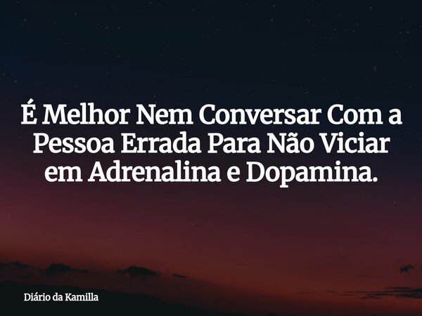 É Melhor Nem Conversar Com a Pessoa Errada Para Não Viciar em Adrenalina e Dopamina.... Frase de Diário da Kamilla.