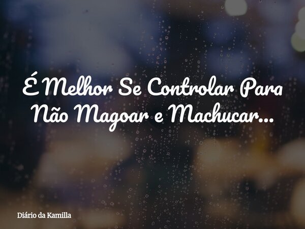 É Melhor Se Controlar Para Não Magoar e Machucar...... Frase de Diário da Kamilla.