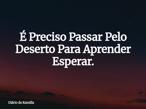 É Preciso Passar Pelo Deserto Para Aprender Esperar.... Frase de Diário da Kamilla.