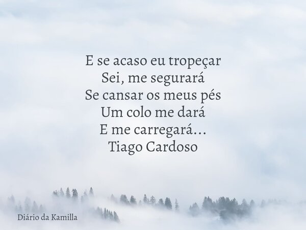 E se acaso eu tropeçar Sei, me segurará Se cansar os meus pés Um colo me dará E me carregará... Tiago Cardoso... Frase de Diário da Kamilla.