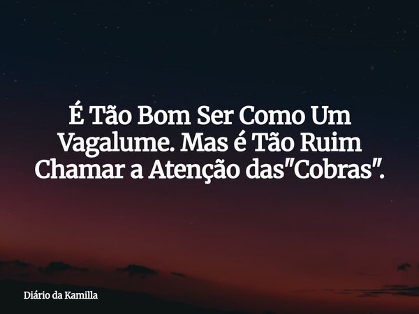 É Tão Bom Ser Como Um Vagalume. Mas é Tão Ruim Chamar a Atenção das "Cobras".... Frase de Diário da Kamilla.