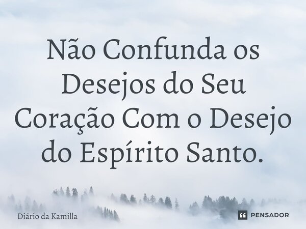 Não Confunda os Desejos do Seu Coração Com o Desejo do Espírito Santo.... Frase de Diário da Kamilla.