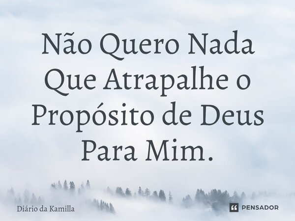 ⁠Não Quero Nada Que Atrapalhe o Propósito de Deus Para Mim.... Frase de Diário da Kamilla.