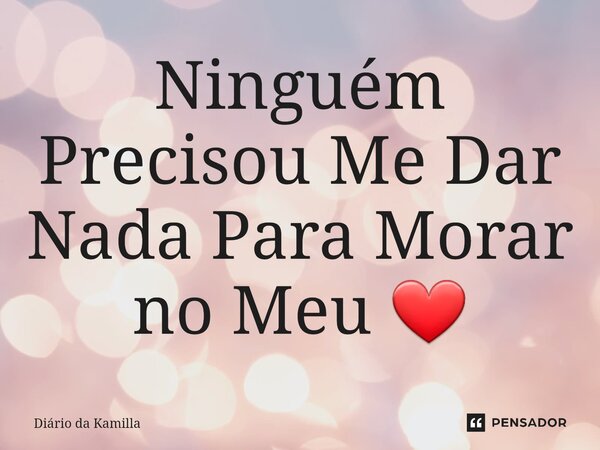 ⁠Ninguém Precisou Me Dar Nada Para Morar no Meu ❤... Frase de Diário da Kamilla.