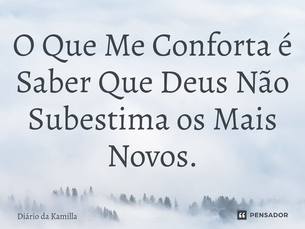 O Que Me Conforta é Saber Que Deus Não Subestima os Mais Novos.... Frase de Diário da Kamilla.