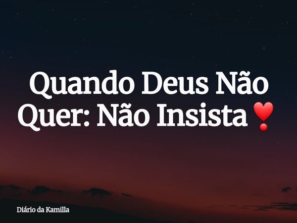 Quando Deus Não Quer: Não Insista❣... Frase de Diário da Kamilla.