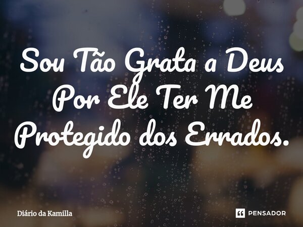 ⁠⁠Sou Tão Grata a Deus Por Ele Ter Me Protegido dos Errados.... Frase de Diário da Kamilla.