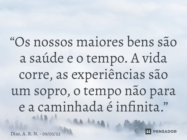 “Os nossos maiores bens são a saúde e o tempo. A vida corre, as experiências são um sopro, o tempo não para e a caminhada é infinita.”... Frase de Dias, A. R. N. - 090523.