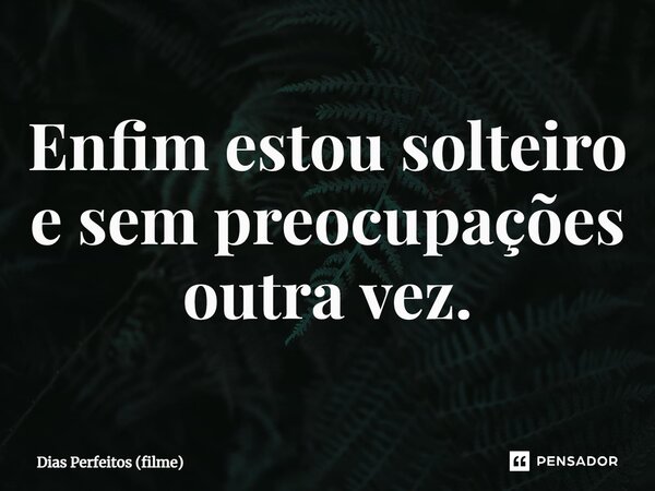 ⁠Enfim estou solteiro e sem preocupações outra vez.... Frase de Dias Perfeitos (filme).