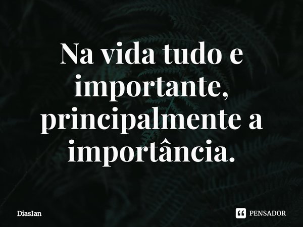 ⁠Na vida tudo e importante, principalmente a importância.... Frase de DiasIan.