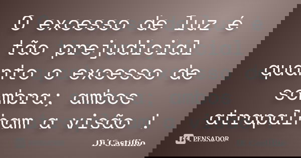 O excesso de luz é tão prejudicial quanto o excesso de sombra; ambos atrapalham a visão !... Frase de Di Castilho.