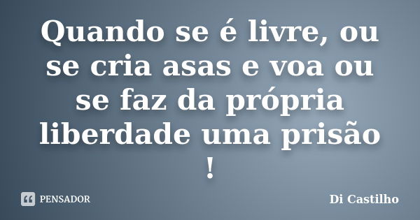 Quando se é livre, ou se cria asas e voa ou se faz da própria liberdade uma prisão !... Frase de Di Castilho.