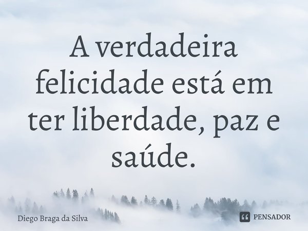 A verdadeira felicidade está em ter liberdade, paz e saúde.... Frase de Diego Braga da Silva.